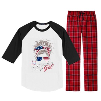 All American Trump Girl Messy Bun Trump Women Supporter 2024 Raglan Sleeve Pajama Set