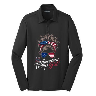 All American Trump Girl Messy Bun Trump Women Supporter 2024 Silk Touch Performance Long Sleeve Polo