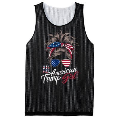 All American Trump Girl Messy Bun Trump Women Supporter 2024 Mesh Reversible Basketball Jersey Tank