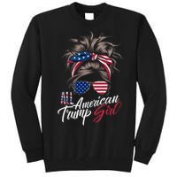 All American Trump Girl Messy Bun Trump Women Supporter 2024 Tall Sweatshirt