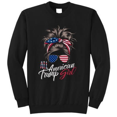 All American Trump Girl Messy Bun Trump Women Supporter 2024 Tall Sweatshirt