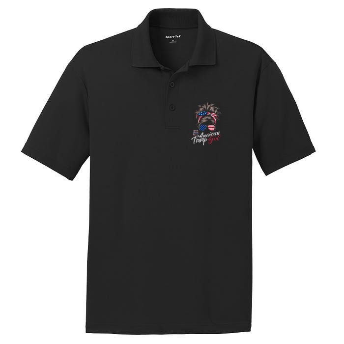 All American Trump Girl Messy Bun Trump Women Supporter 2024 PosiCharge RacerMesh Polo