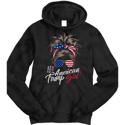 All American Trump Girl Messy Bun Trump Women Supporter 2024 Tie Dye Hoodie