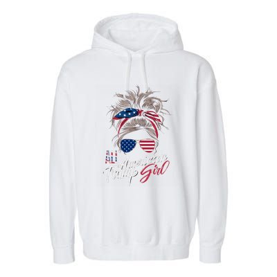 All American Trump Girl Messy Bun Trump Women Supporter 2024 Garment-Dyed Fleece Hoodie