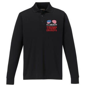 All American Trump Grandpa Flag Sunglasses Performance Long Sleeve Polo