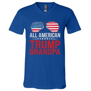 All American Trump Grandpa Flag Sunglasses V-Neck T-Shirt