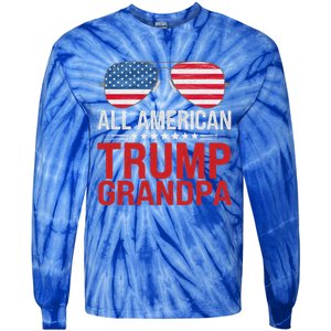 All American Trump Grandpa Flag Sunglasses Tie-Dye Long Sleeve Shirt