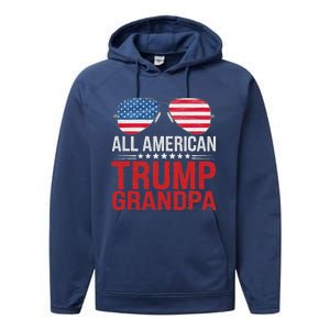 All American Trump Grandpa Flag Sunglasses Performance Fleece Hoodie