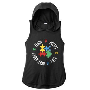 Autism Awareness Teacher Teach Accept Understand Love Ladies PosiCharge Tri-Blend Wicking Draft Hoodie Tank