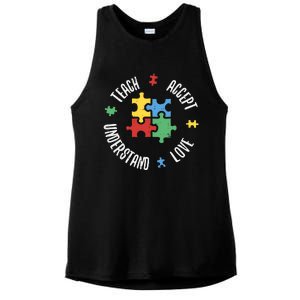 Autism Awareness Teacher Teach Accept Understand Love Ladies PosiCharge Tri-Blend Wicking Tank