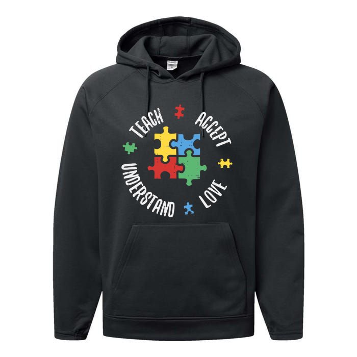 Autism Awareness Teacher Teach Accept Understand Love Performance Fleece Hoodie