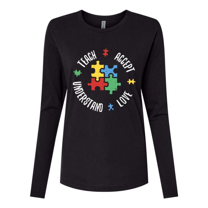 Autism Awareness Teacher Teach Accept Understand Love Womens Cotton Relaxed Long Sleeve T-Shirt