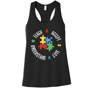 Autism Awareness Teacher Teach Accept Understand Love Women's Racerback Tank