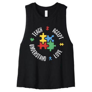 Autism Awareness Teacher Teach Accept Understand Love Women's Racerback Cropped Tank