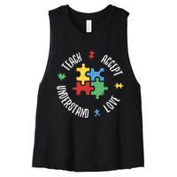 Autism Awareness Teacher Teach Accept Understand Love Women's Racerback Cropped Tank