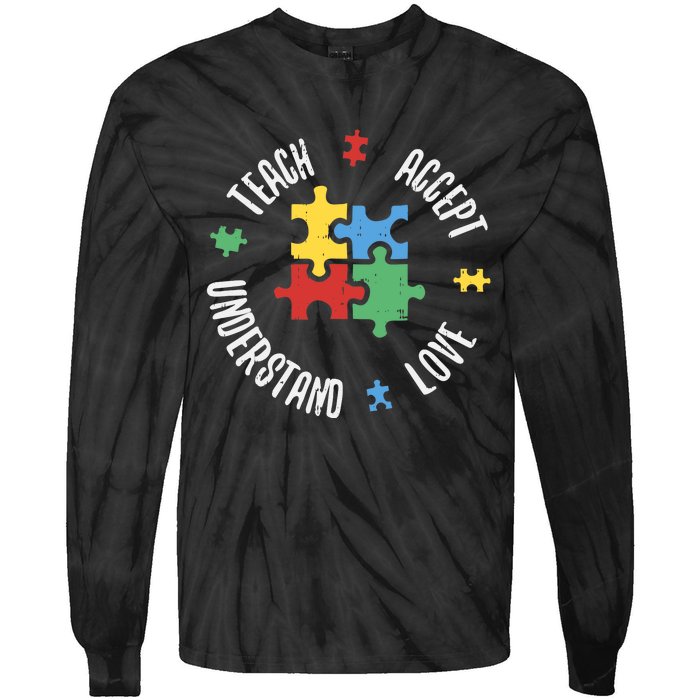 Autism Awareness Teacher Teach Accept Understand Love Tie-Dye Long Sleeve Shirt