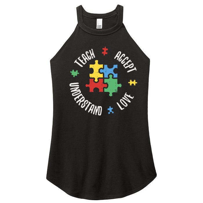 Autism Awareness Teacher Teach Accept Understand Love Women's Perfect Tri Rocker Tank