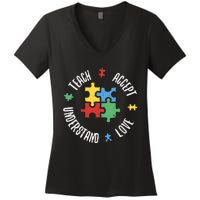 Autism Awareness Teacher Teach Accept Understand Love Women's V-Neck T-Shirt