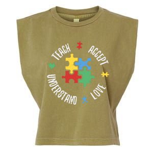 Autism Awareness Teacher Teach Accept Understand Love Garment-Dyed Women's Muscle Tee