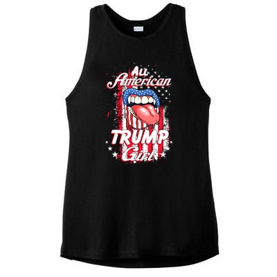 All American Trump Girl 2024 Shirts Trump Flag Women Girls Ladies PosiCharge Tri-Blend Wicking Tank