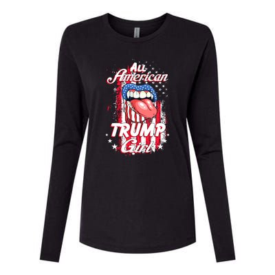 All American Trump Girl 2024 Shirts Trump Flag Women Girls Womens Cotton Relaxed Long Sleeve T-Shirt