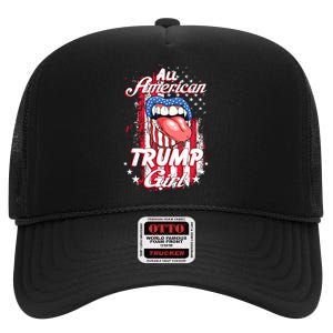 All American Trump Girl 2024 Shirts Trump Flag Women Girls High Crown Mesh Back Trucker Hat