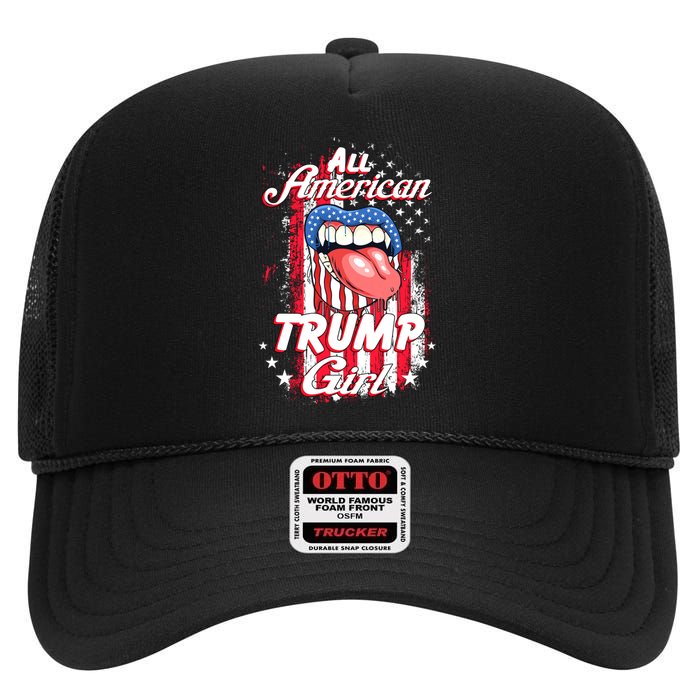 All American Trump Girl 2024 Shirts Trump Flag Women Girls High Crown Mesh Back Trucker Hat