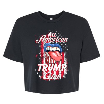 All American Trump Girl 2024 Shirts Trump Flag Women Girls Bella+Canvas Jersey Crop Tee