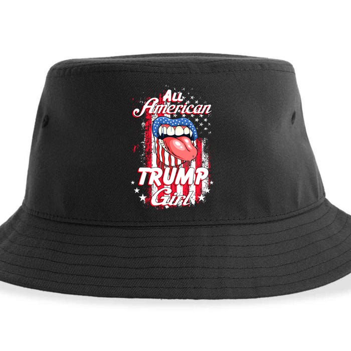 All American Trump Girl 2024 Shirts Trump Flag Women Girls Sustainable Bucket Hat