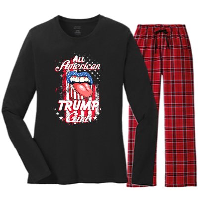 All American Trump Girl 2024 Shirts Trump Flag Women Girls Women's Long Sleeve Flannel Pajama Set 