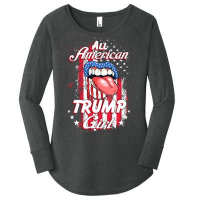 All American Trump Girl 2024 Shirts Trump Flag Women Girls Women's Perfect Tri Tunic Long Sleeve Shirt