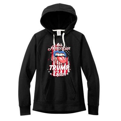 All American Trump Girl 2024 Shirts Trump Flag Women Girls Women's Fleece Hoodie