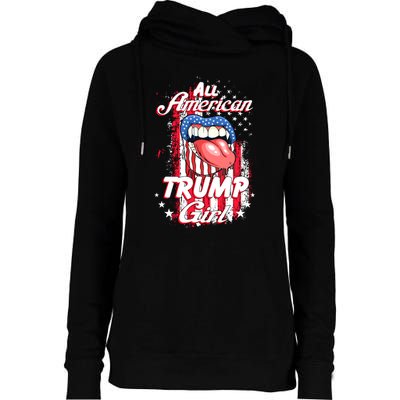 All American Trump Girl 2024 Shirts Trump Flag Women Girls Womens Funnel Neck Pullover Hood