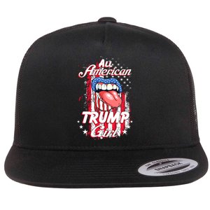 All American Trump Girl 2024 Shirts Trump Flag Women Girls Flat Bill Trucker Hat