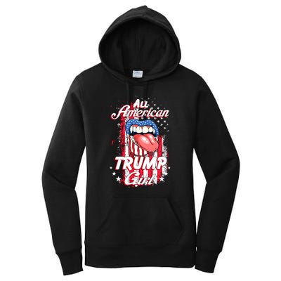 All American Trump Girl 2024 Shirts Trump Flag Women Girls Women's Pullover Hoodie