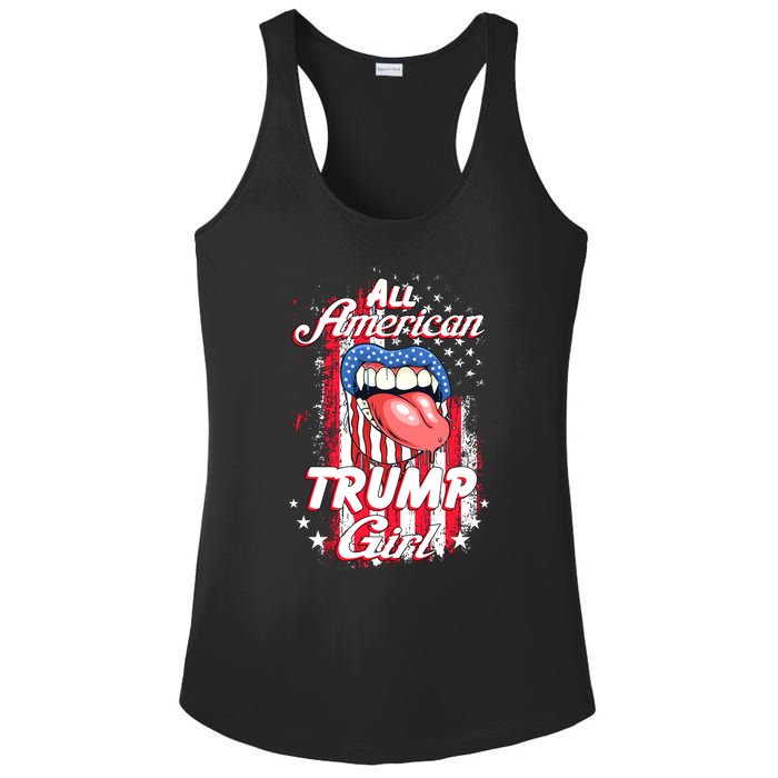 All American Trump Girl 2024 Shirts Trump Flag Women Girls Ladies PosiCharge Competitor Racerback Tank