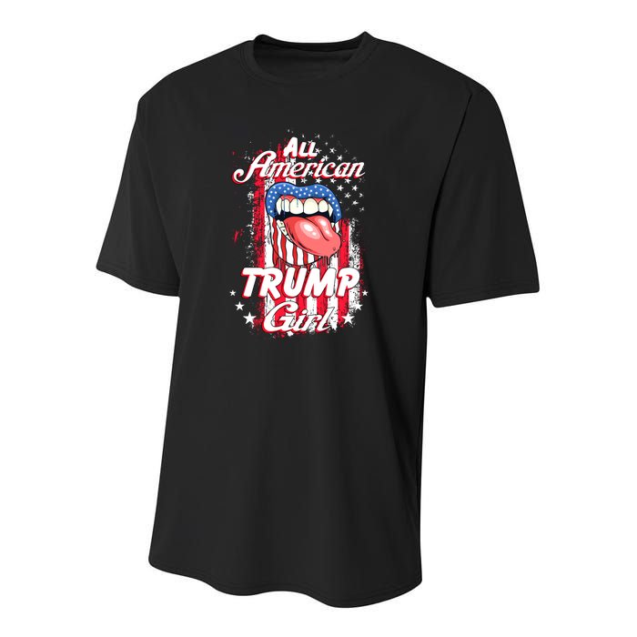 All American Trump Girl 2024 Shirts Trump Flag Women Girls Youth Performance Sprint T-Shirt