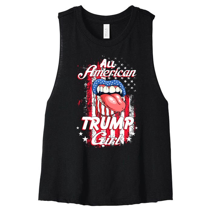 All American Trump Girl 2024 Shirts Trump Flag Women Girls Women's Racerback Cropped Tank