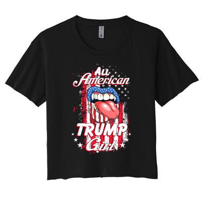 All American Trump Girl 2024 Shirts Trump Flag Women Girls Women's Crop Top Tee