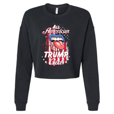 All American Trump Girl 2024 Shirts Trump Flag Women Girls Cropped Pullover Crew