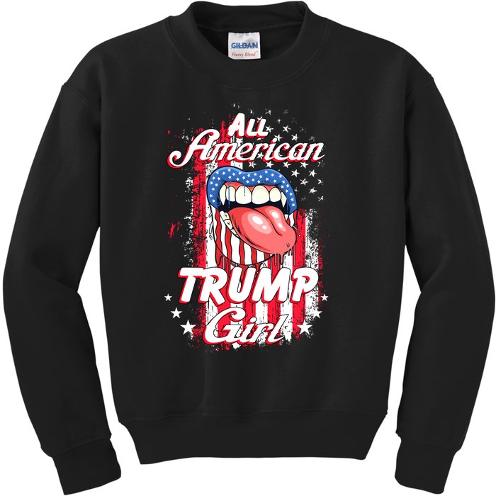 All American Trump Girl 2024 Shirts Trump Flag Women Girls Kids Sweatshirt