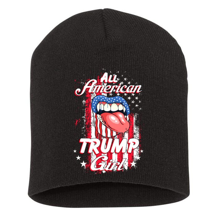 All American Trump Girl 2024 Shirts Trump Flag Women Girls Short Acrylic Beanie