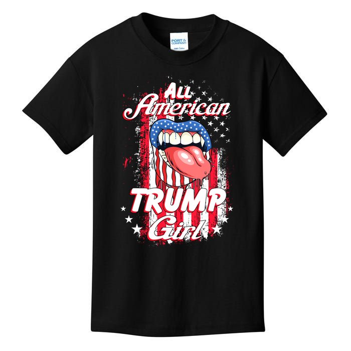 All American Trump Girl 2024 Shirts Trump Flag Women Girls Kids T-Shirt