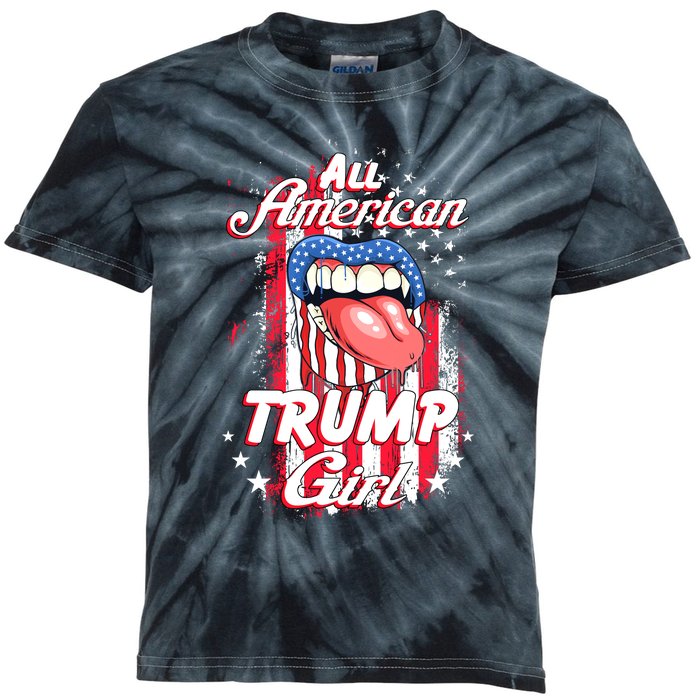 All American Trump Girl 2024 Shirts Trump Flag Women Girls Kids Tie-Dye T-Shirt