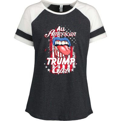 All American Trump Girl 2024 Shirts Trump Flag Women Girls Enza Ladies Jersey Colorblock Tee