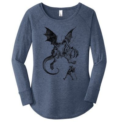 Alice And The Jabberwocky Alice In Wonderland Vintage Art Women's Perfect Tri Tunic Long Sleeve Shirt