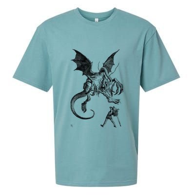 Alice And The Jabberwocky Alice In Wonderland Vintage Art Sueded Cloud Jersey T-Shirt
