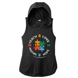 Autism Awareness Teacher Teach Hope Love Inspire Ladies PosiCharge Tri-Blend Wicking Draft Hoodie Tank