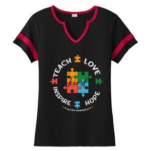 Autism Awareness Teacher Teach Hope Love Inspire Ladies Halftime Notch Neck Tee