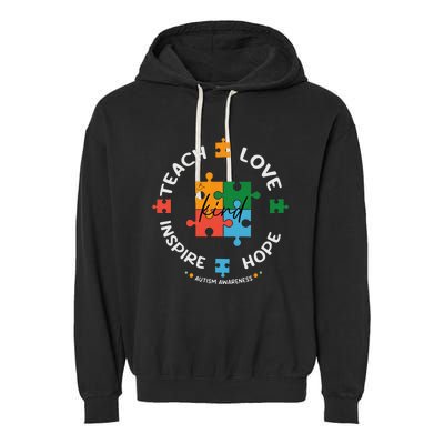 Autism Awareness Teacher Teach Hope Love Inspire Garment-Dyed Fleece Hoodie